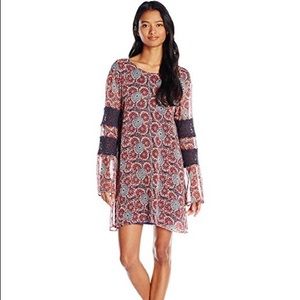Volcom 'Making Magic' Floral Long Sleeve Dress - Red and Navy SzM